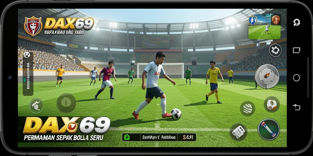 Tampilan gameplay seru di DAX69 yang menampilkan aksi sepak bola.