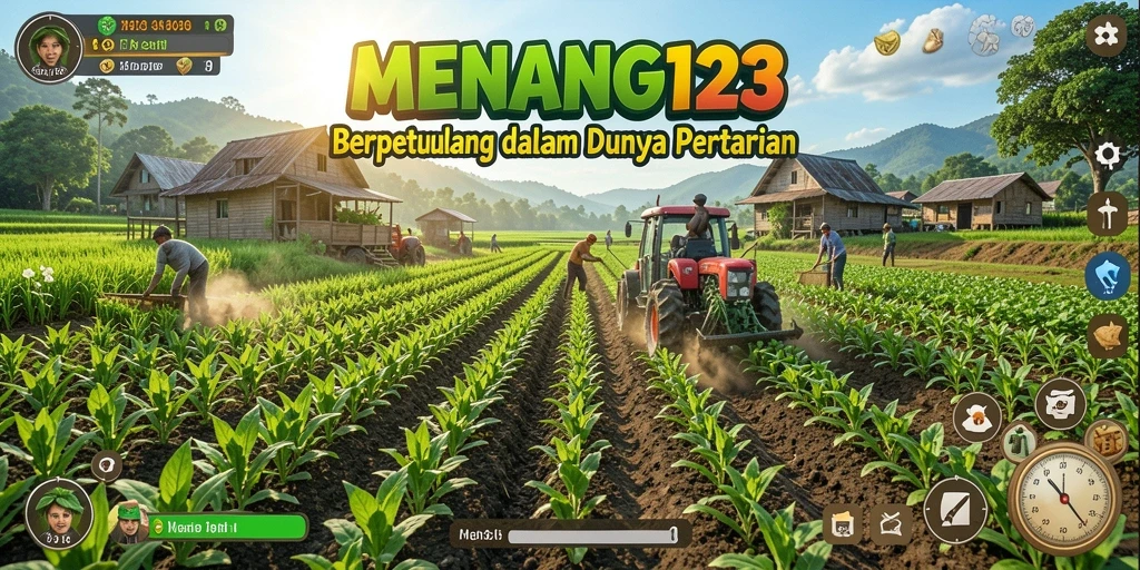 Tangkapan layar utama MENANG123 menampilkan gameplay bertani yang seru dan menawan.