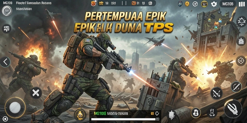 Screenshot MG108 menampilkan aksi tembak-menembak yang intens dalam mode TPS.