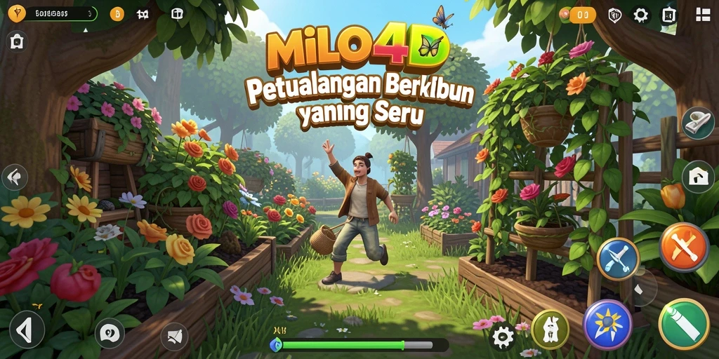 Screenshot gameplay <strong>MILO4D</strong> menunjukkan aktivitas berkebun yang seru dan interaktif.