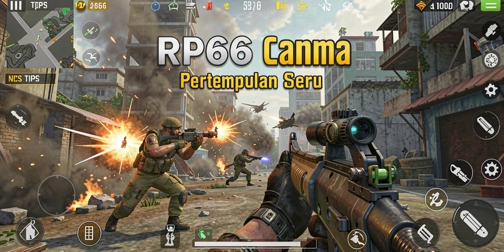 Screenshot utama RP66 menampilkan aksi tembak-menembak yang mendebarkan.