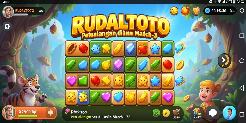 Tangkapan layar gameplay <strong>RUDALTOTO</strong> yang menunjukkan kombinasi elemen Match-3 yang menarik.