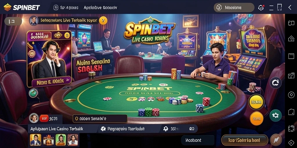 Tampilan gameplay <strong>SPINBET</strong> yang mendebarkan dengan dealer langsung di layar.