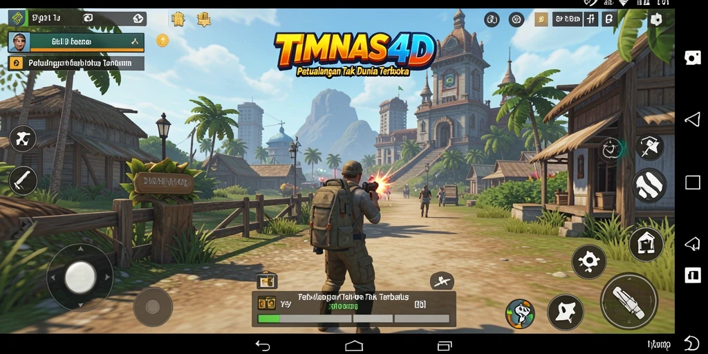 Tangkapan layar gameplay TIMNAS4D menampilkan dunia terbuka yang luas dan indah.